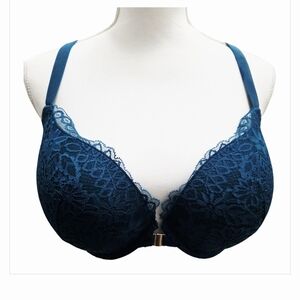 Auden Teal Floral Lace Plunge Push Up Bra, Size 38DDD